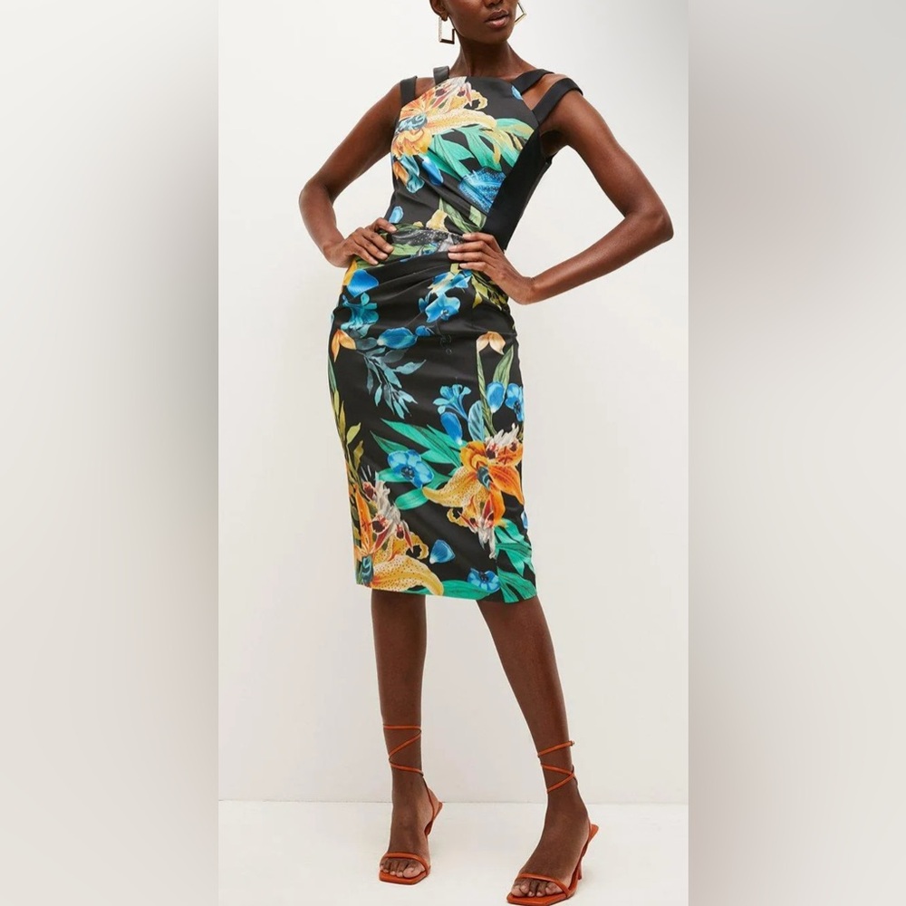 Karen Millen Italian Signature Stretch Graphic Lily Midi Pencil Dress,Size 4